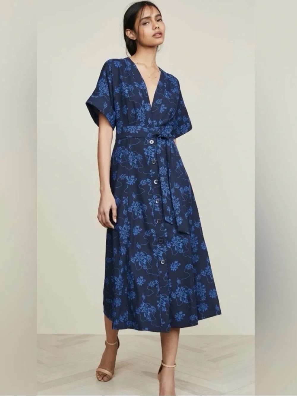 Equipment | Navy and Blue Floral Pattern Dress, 8
